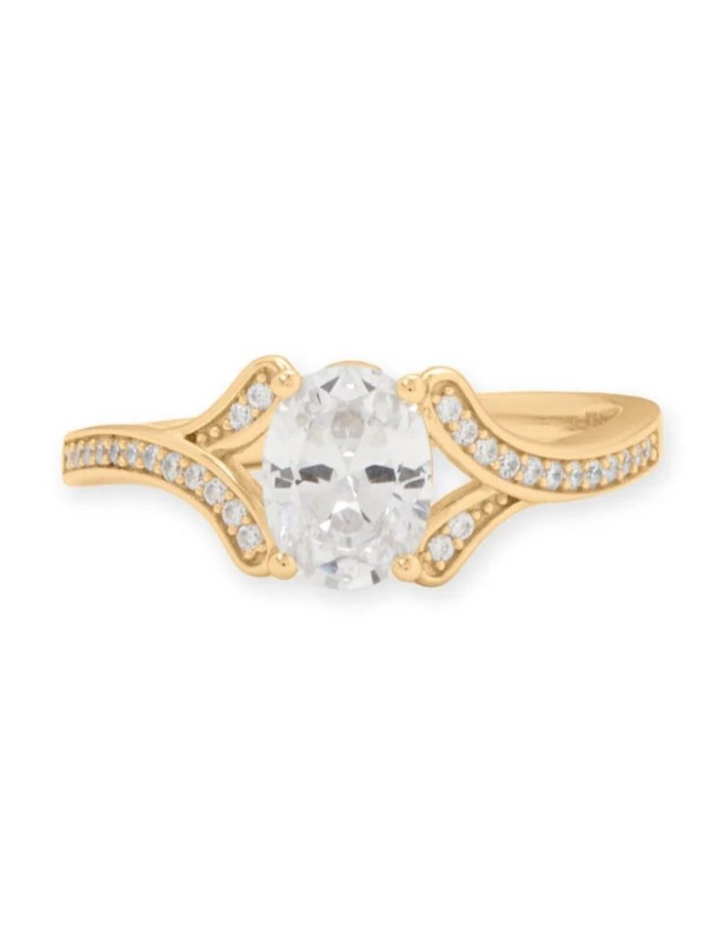 14 Karat Gold Plated Solitaire Oval Ring with CZ Band